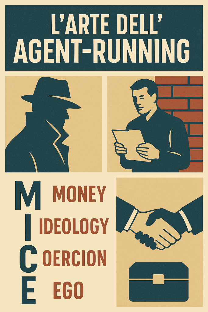 Scopri come funziona l’agent-running, la gestione degli agenti nello spionaggio. Dalle motivazioni MICE alla psicologia dei case officers, fino alle applicazioni moderne nel business e nella leadership